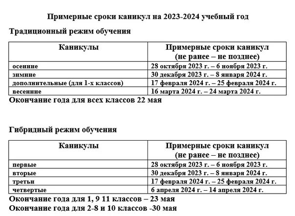 Комитет образования санкт петербурга каникулы 2023 2024