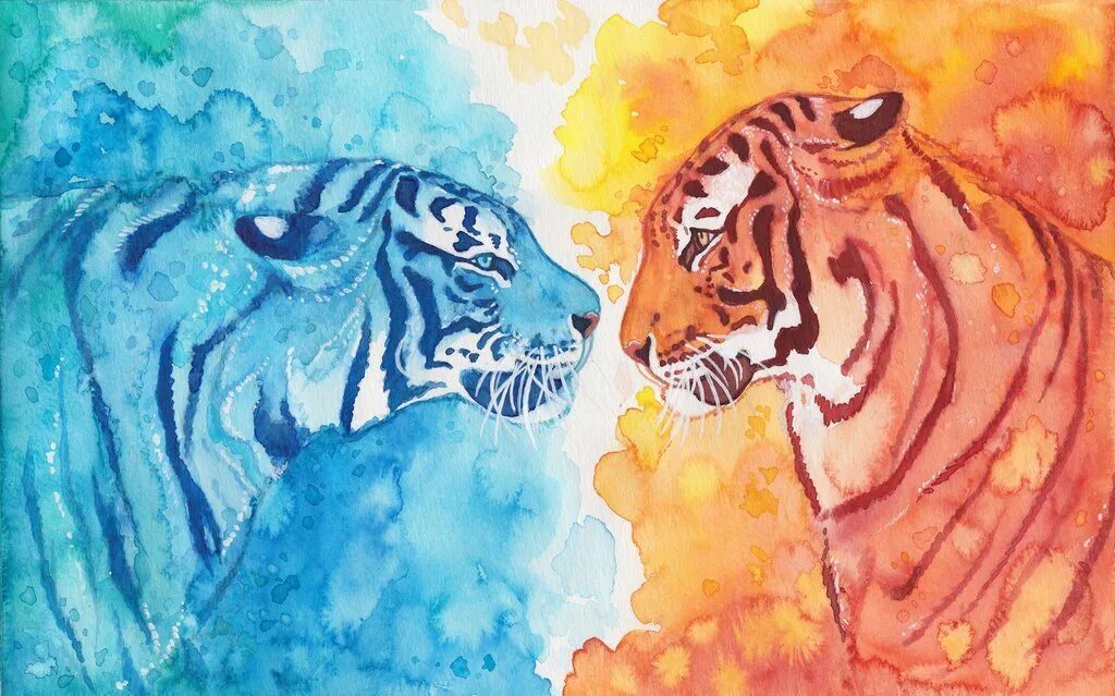 Рисунки холодных и теплых цветов. Тигр рисунок. Тигр гуашью. Тигр акварель. Нарисовать тигра.