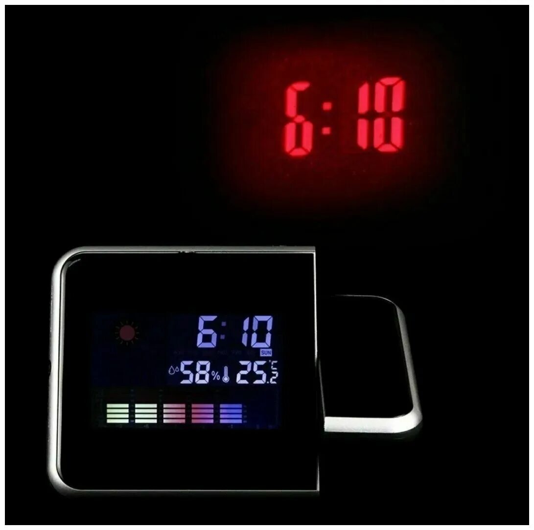 Часы метеостанция с проектором DS-8190. Проекционные часы Digital Projection Clock. Настольные часы PICOTIME С LCD экраном. Светодиодный будильник с цифровой проекцией температуры и влажности. Прожектор часов