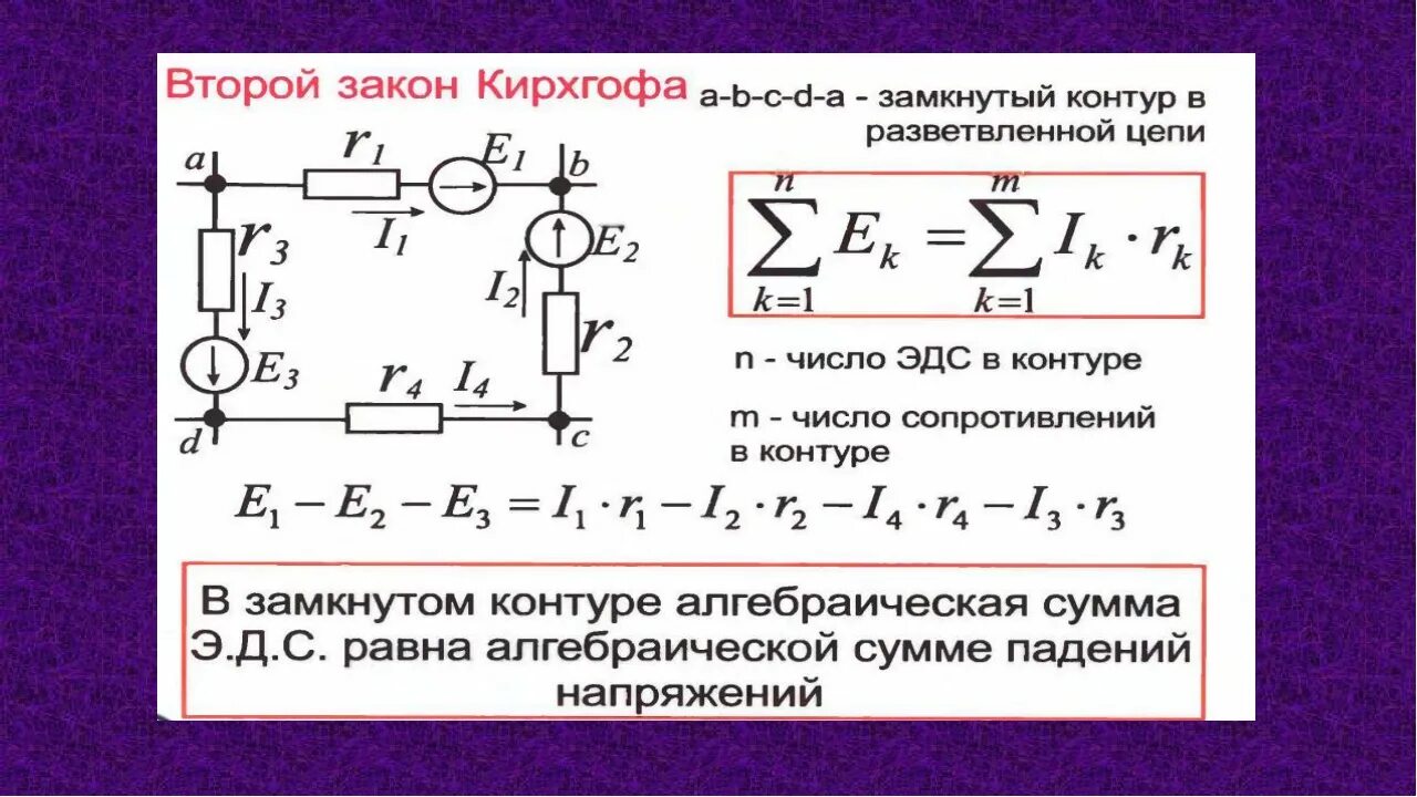 Уравнение 2 закона Кирхгофа для контура. Уравнение по 2 закону Кирхгофа для 2 контура. 2 Закон Кирхгофа схема. Второй закон Кирхгофа по схеме. Направление напряжения в цепи