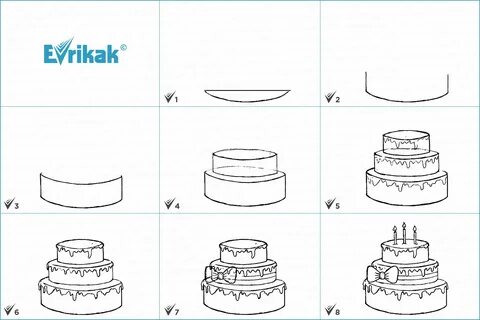 Как нарисовать торт поэтапно: на день рождения своими руками, легкая B04