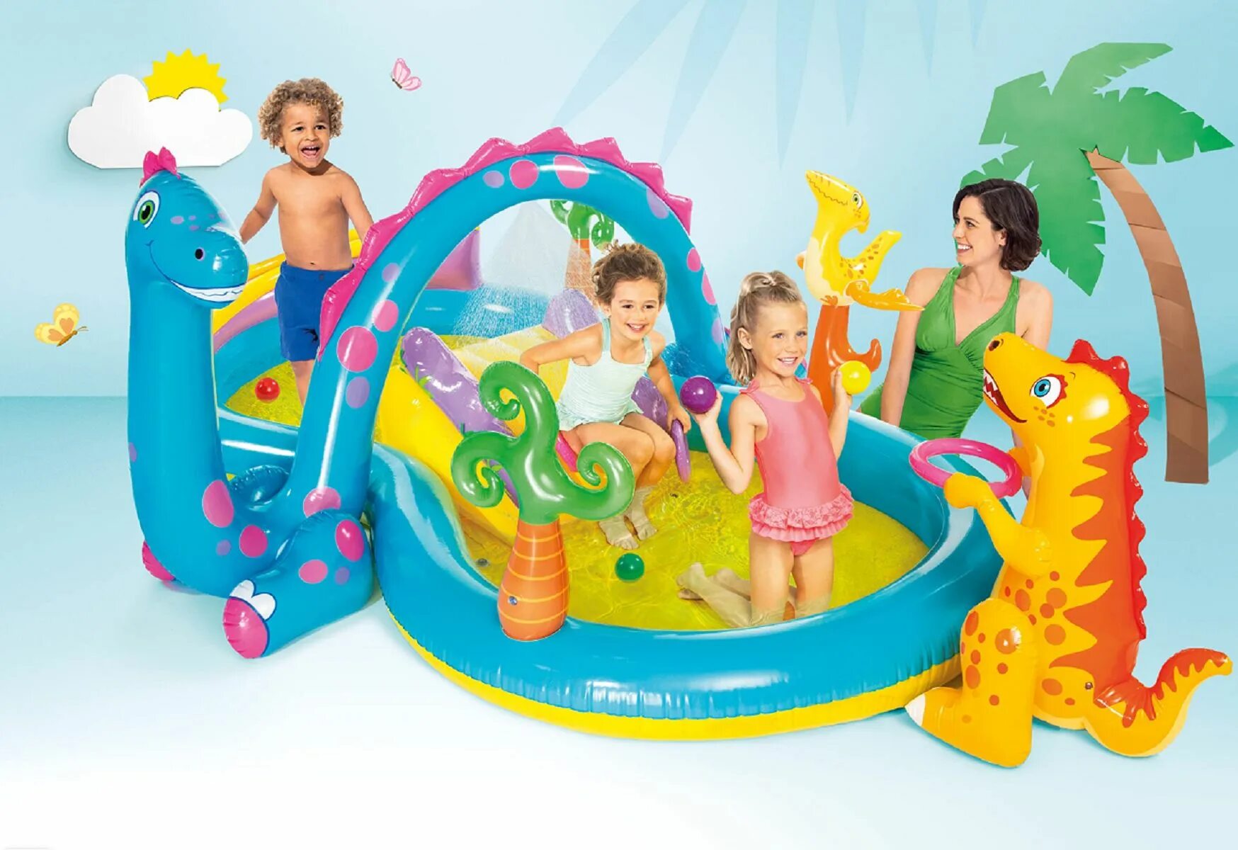 Бассейн с горкой intex. Intex 57135. intex dinoland. интекс 57444. игровой центр динолэнд intex.
