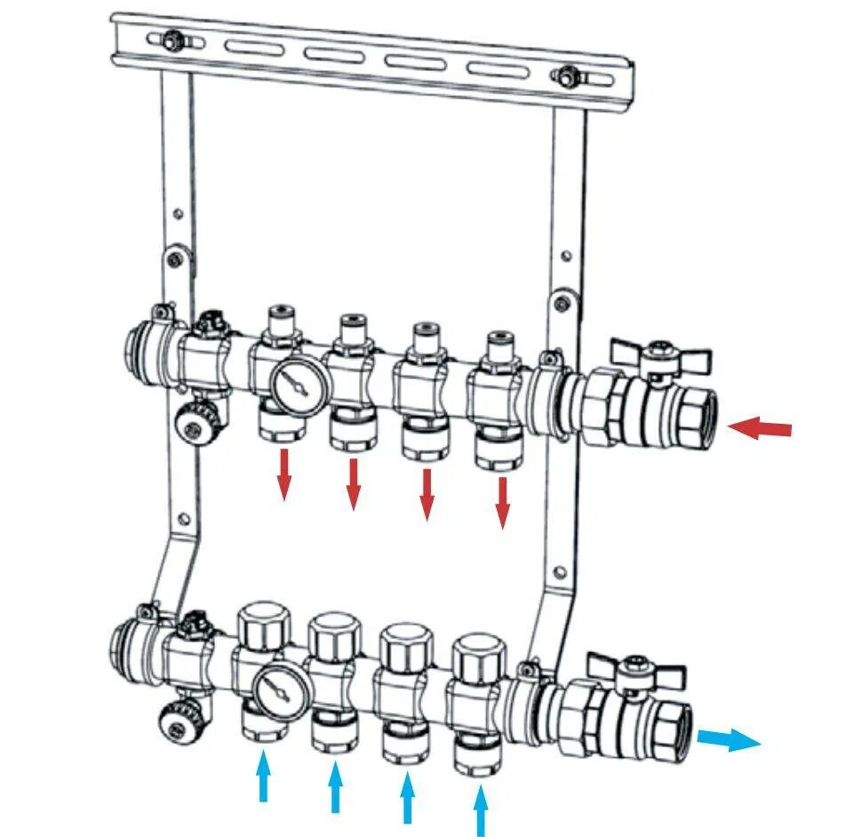 Схема установки коллектора теплого пола. Схема подключения двух коллекторов отопления. Схема подключения гребенки теплого пола. Схема сборки крепления коллектор теплого. Коллектор описание