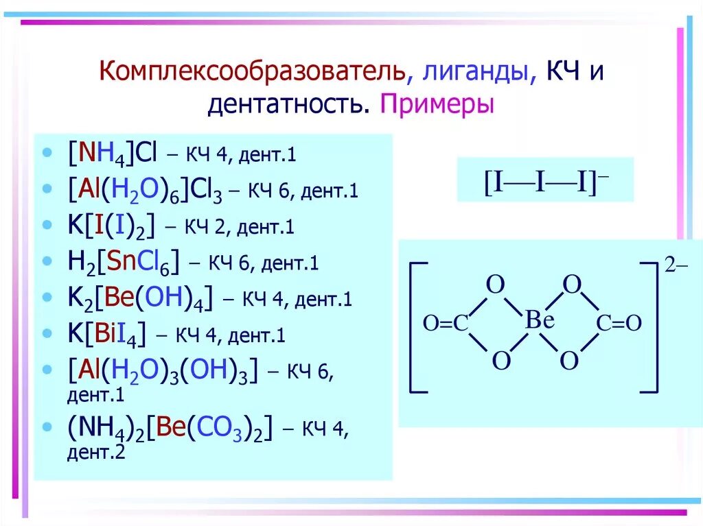 Комплексные соединения химия комплексообразователь. Как определить дентатность лигандов. Комплексные соединения: лиганда, комплексообразователь. Комплексообразователь в комплексном соединении.