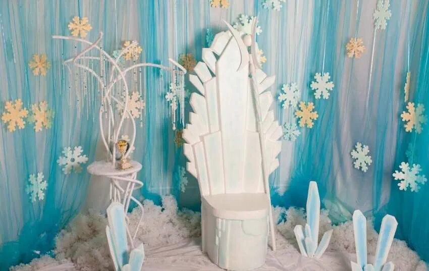 ледяные декорации. декорации в стиле снежной королевы. украшение на новый год в стиле холодное сердце. день рождения в стиле снежная королева. оформление новый год в стиле снежная королева.
