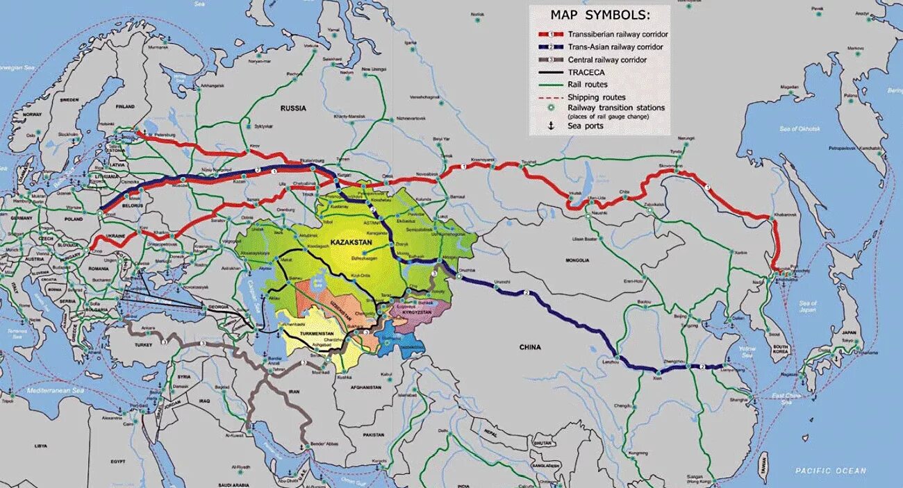 Какие города связывали железные дороги. Трасса в Китай шелковый путь. Карта ЖД дорог Евразии. Карта транспортных коридоров Евразии. Транспортные коридоры Евразии.