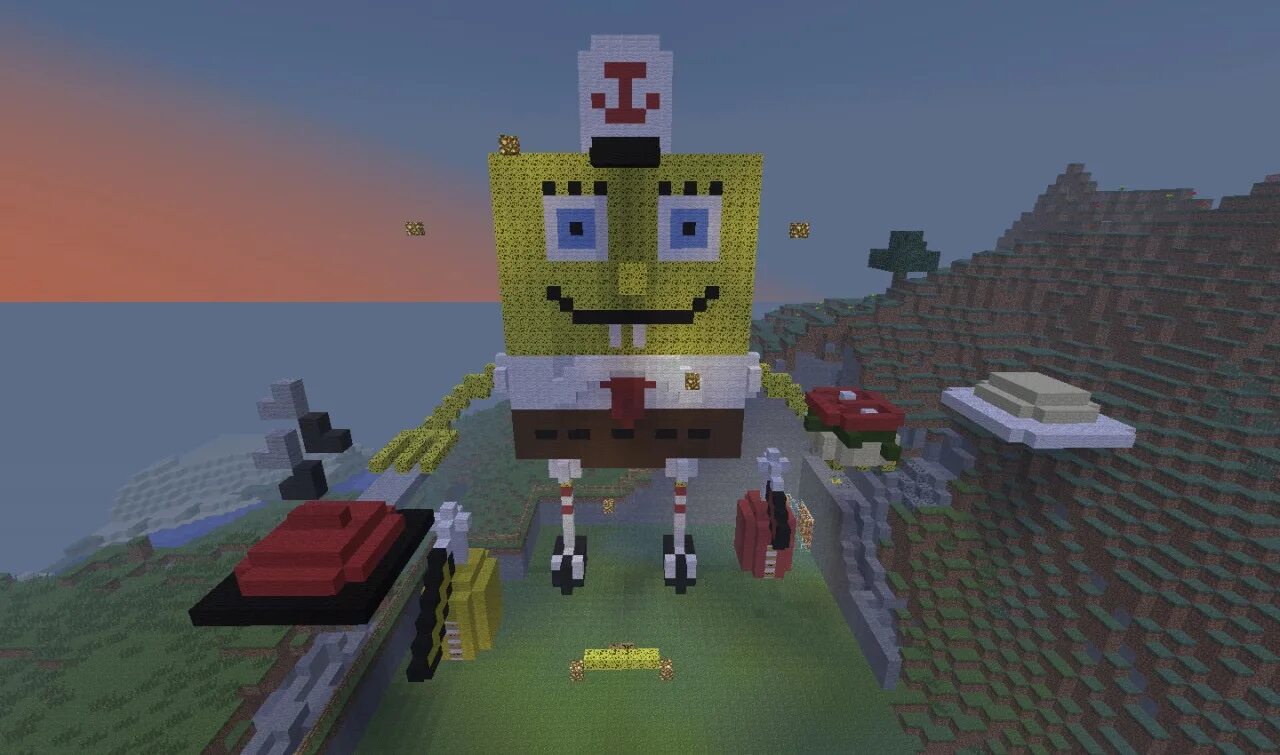 Spongebob minecraft. Спанч Боб майнкрафт. Губка Боб квадратные штаны в МАЙНКРАФТЕ. Спспанчь Боб майнкрафт. Спанч Боб майнкрафт постройка.