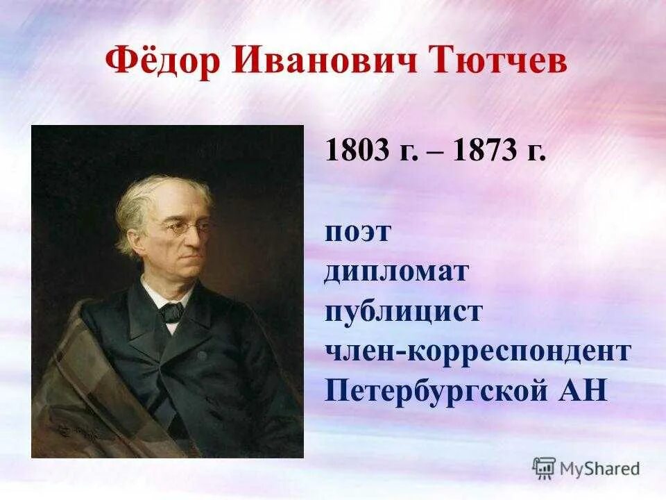 Тютчев 1 класс. Ф И Тютчев 1803 1873. Тютчев (1803-1873)/70.