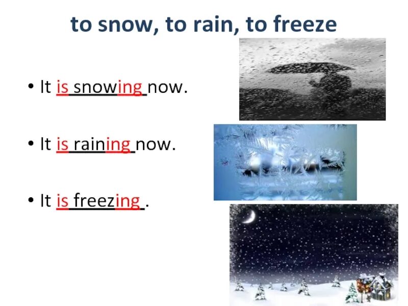 The rain is going now. To rain to snow правило. to rain snow упражнения. it is raining now. it is snowing или it is snow.