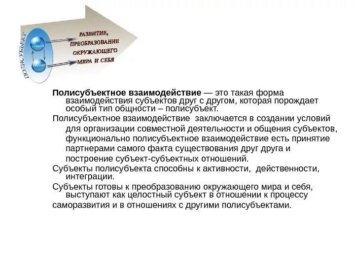 Создание системы полисубъектного взаимодействия предполагает создание. Сущность полисубъектного взаимодействия. взаимодействие создание систему пол субъективного.