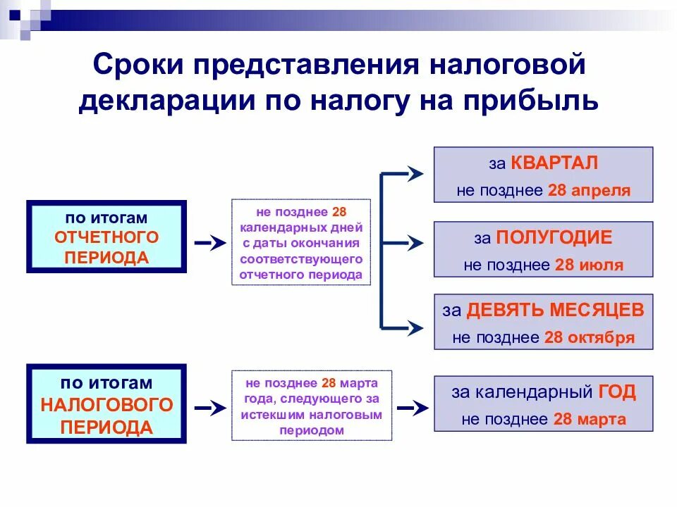 Сроки предоставления налоговой декларации. Порядок составления налоговых деклараций. Периодичность представления отчетности налоговой. Порядок уплаты налога на прибыль организаций.