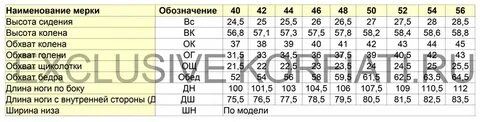 52 размер мерки