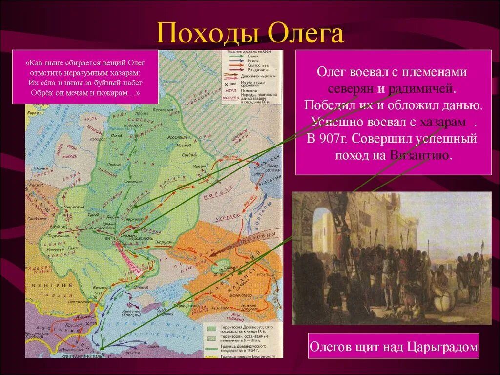 Поход олега в каком году. Походы князя Олега Вещего карта. Поход князя Олега на Константинополь карта. Поход князя Олега на Константинополь в 907 карта.