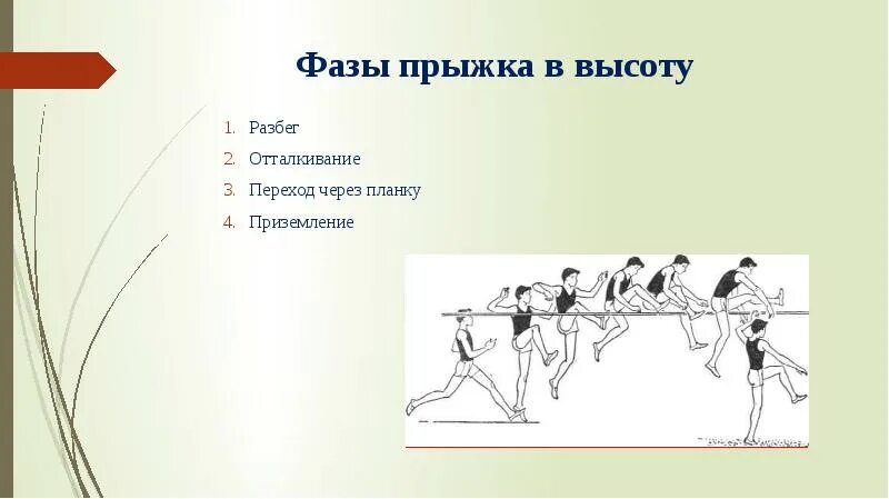 Прыжки в высоту переход через планку. Прыжок в высоту через планку с разбега. Фазы прыжка в высоту. Техника прыжка в высоту перешагиванием. Прыжки в высоту методика.