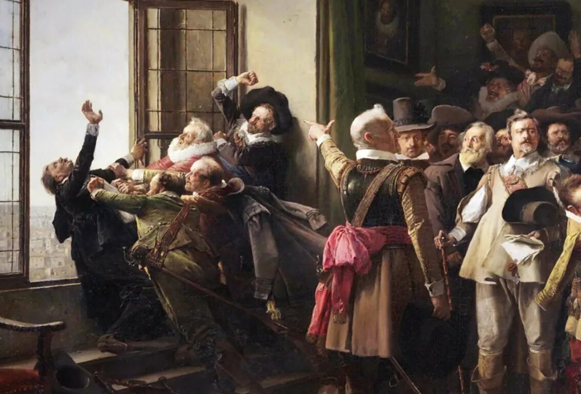 Дефенестрация в праге 1618. Пражская дефенестрация 1618. Пражская дефенестрация 1618 года. Пражская дефенестрация картина. Дефинистрация.