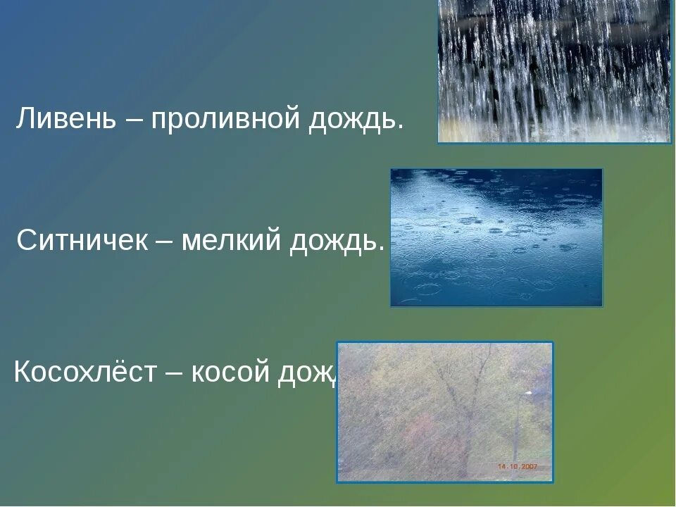 Название дождей. Виды дождя. Образные названия дождя. Ливень косохлест ситничек.