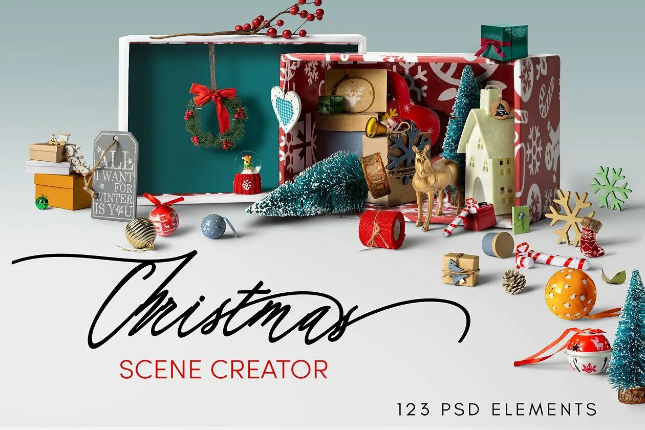 Scene creator. Christmas scene creator. scandi - christmas scene creator. scene creator christmas psd.