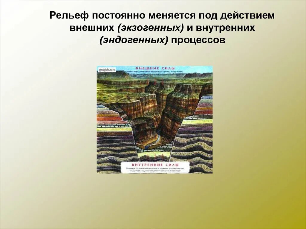 Экзогенные процессы и эндогенные процессы. Формирование рельефа России. Формы рельефа экзогенного происхождения. Внутренний рельеф. Внутренние изменения рельефа