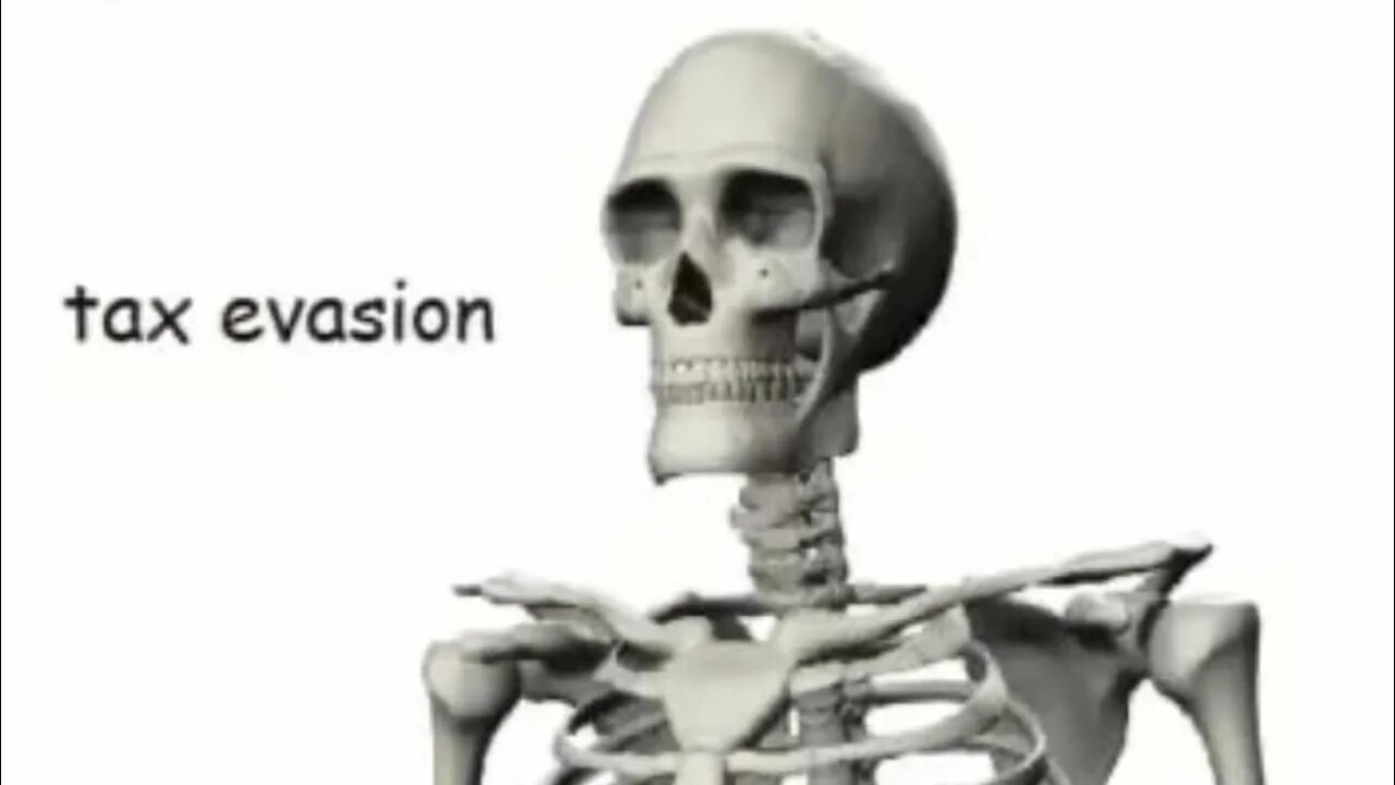 Skeleton says thank you. Pay Taxes mem. Spook elementary