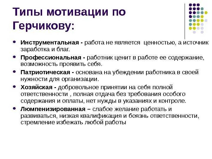 Какие типы работников. Герчиков типы мотивации. типы трудовой мотивации по герчикову. пять базовых типов трудовой мотивации.. типология герчикова мотивация.