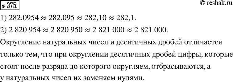 Округлите 2.78 2.283. До десятых Округление 2.781. Округлите до десятых 282.0954. Упражнение 375 6 класс. 375 Округлить до сотен.