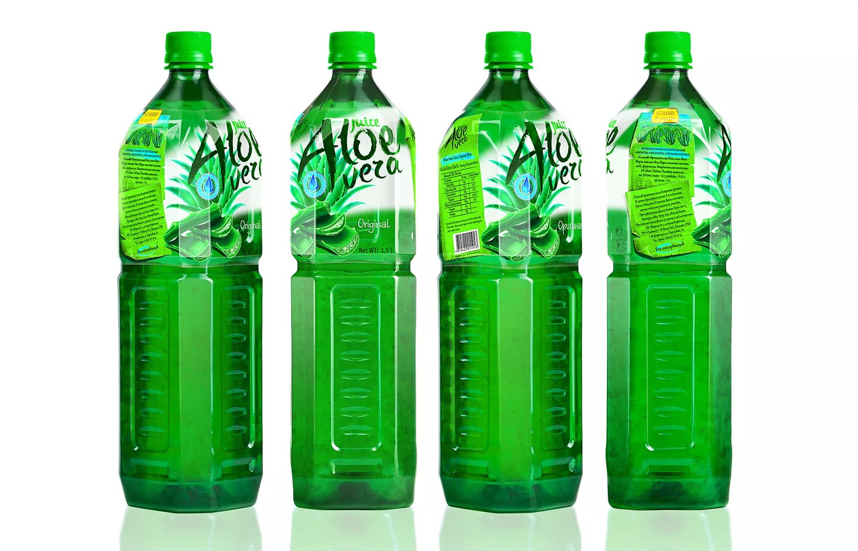 Газированная вода в зеленой бутылке. Aloe Vera лимонад.