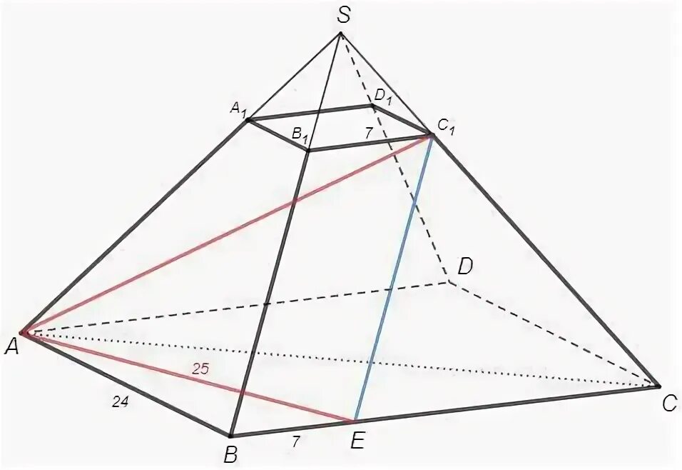 Правильная четырехугольная пирамида диагональ основания ac. Большая диагональ пирамиды. Усеченная пирамида боковые ребра. Диагональ тетраэдра. Усеченная пирамида диагональ.