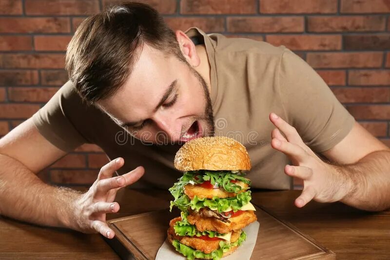 Объяснить голодный. Бургер мужик. Голодный человек картинки. Человек ест гамбургер Энди.