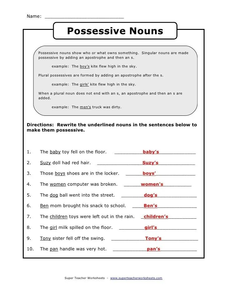 Whose who s exercise. Possessive Nouns Worksheets. Притяжательные в английском языке Worksheets. Притяжательные существительные в английском языке Worksheets. Задания на possessive.