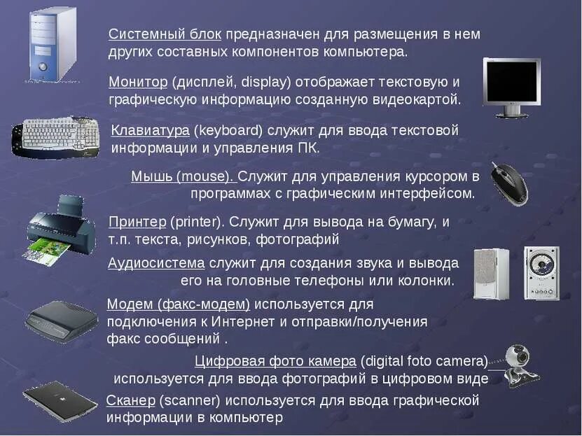 Находится вне системного блока используется для ввода
