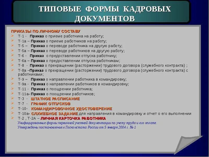 Условия при использовании типовых форм документов. Формы кадровых документов. Унифицированные формы кадровой документации. Приказы по личному составу это какие. Виды унифицированных кадровых документов.