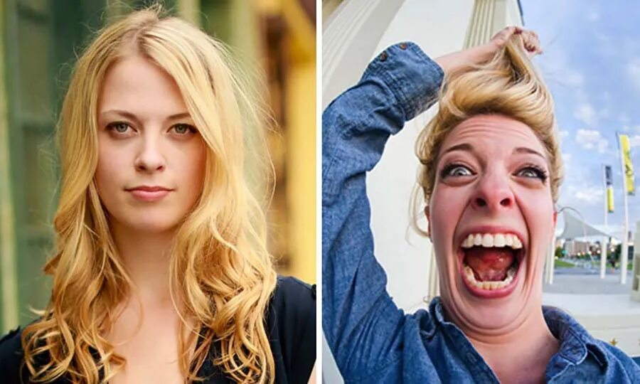 девушка корчит рожу