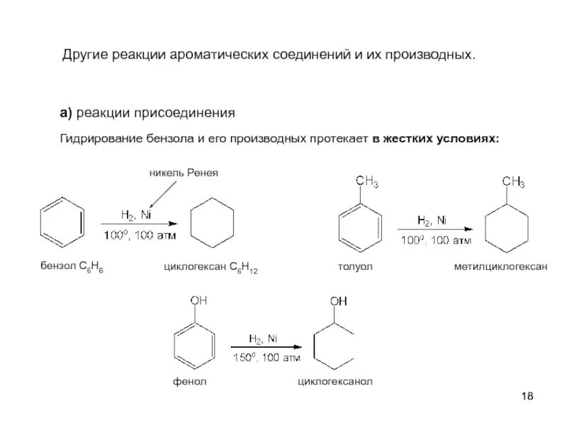 Реакции электрофильного присоединения бензола. Синтез производных циклогексана из ароматических соединений. Циклогексанол гидрирование. Циклогексанол реакции.
