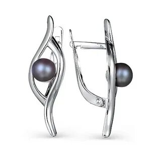 Серьги из белого золота с черным жемчугом