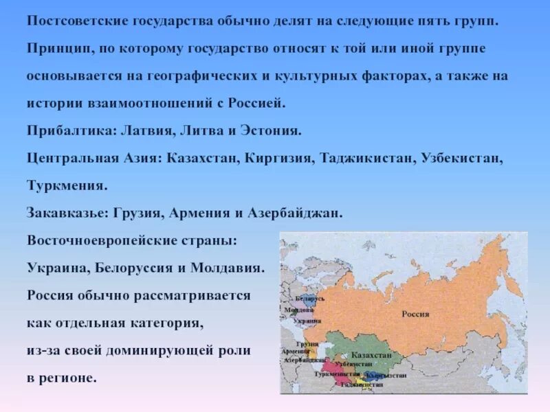 Постсоветское пространство сообщение