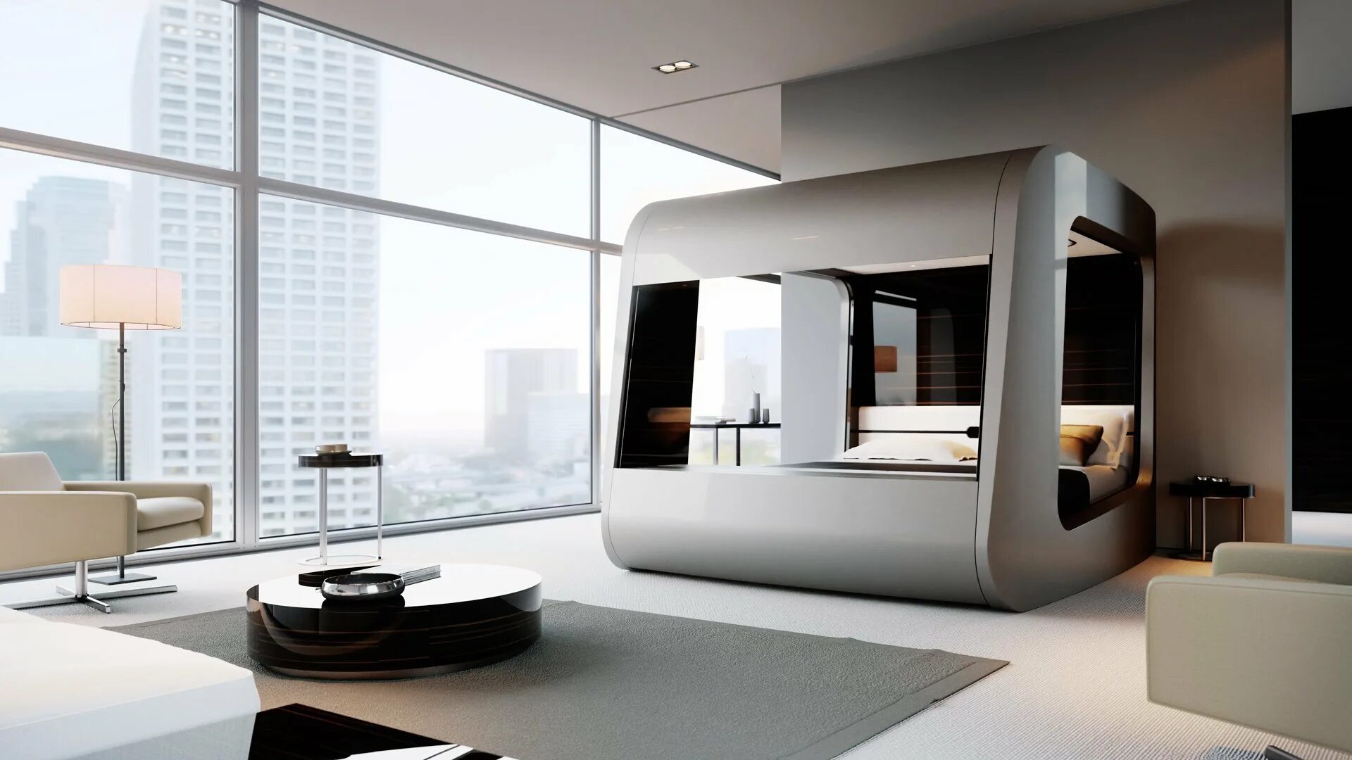 Стиль хай тек в интерьере дома. Hican smart bed. футуристический интерьер. футуристическая мебель. хай тек интерьер.