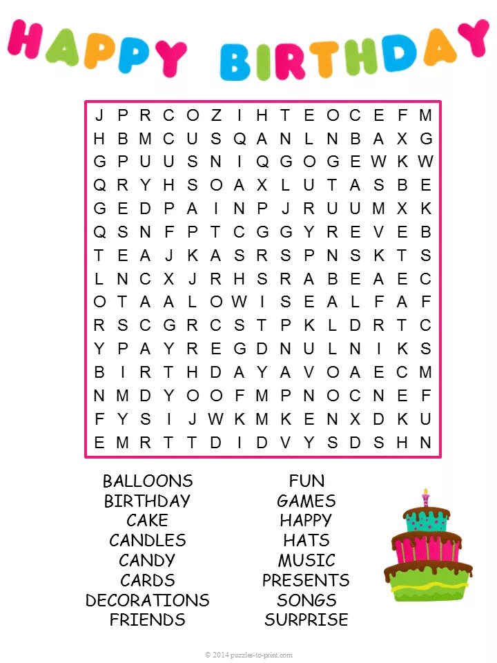 Игра Wordsearch. Задания на тему Birthday. Задания по английскому Birthday. Задания по теме день рождения на английском языке.