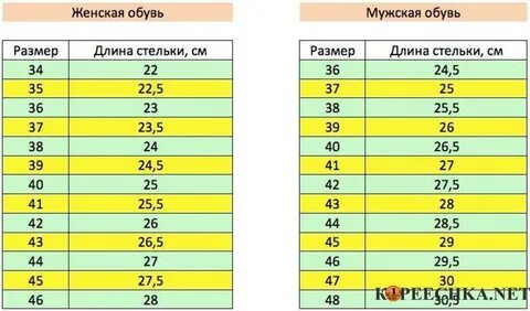 Длина стопы 25 5 см какой