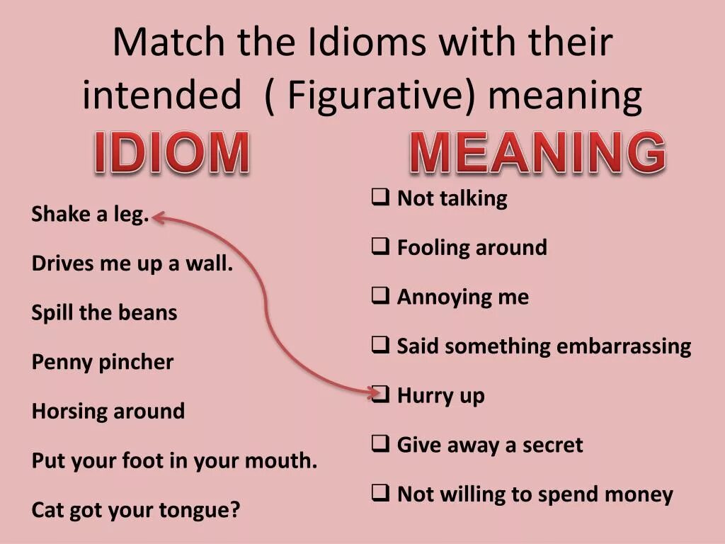 Idioms. English idioms. Match the idioms to the. Idioms with their meaning.