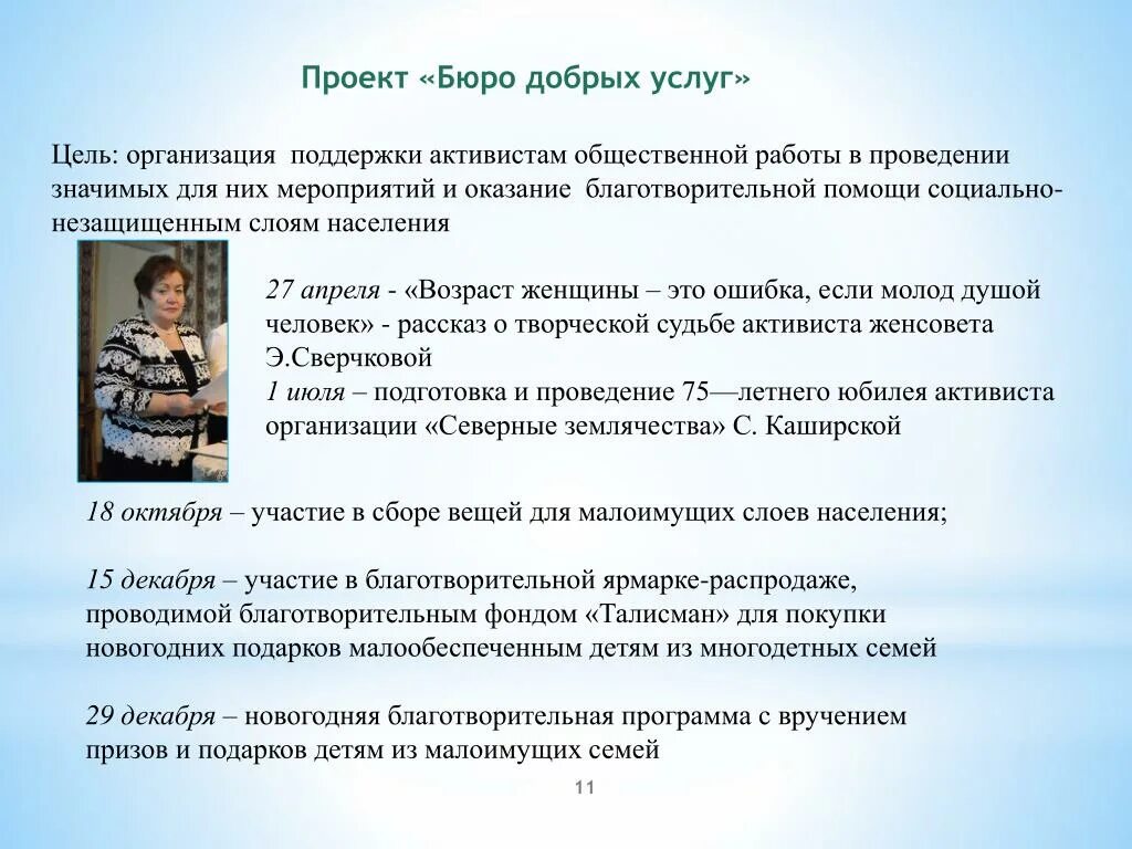 15 апреля возраст. Оказание добрых услуг это. Добрые услуги пример. Совет женщин цель. Характеристика на человека оказывающего благотворительную помощь.