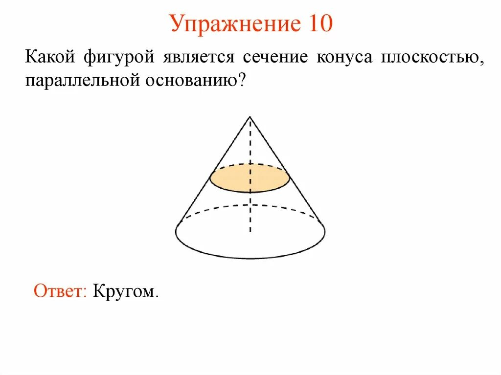 Сечение параллельное основанию является. Сечение конуса плоскостью параллельной основанию. Сечение параллельное основанию конуса. Сечение конуса плоскостью. Какой фигурой является сечение параллельное основанию конуса.