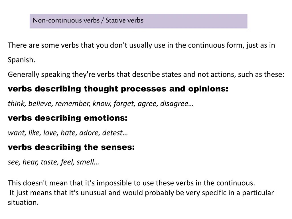 Non continuous verbs