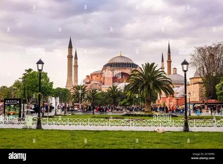 Hagia Sophia (Aya Sofya) seen from Sultanahmet Square Park and Gardens, Ist...
