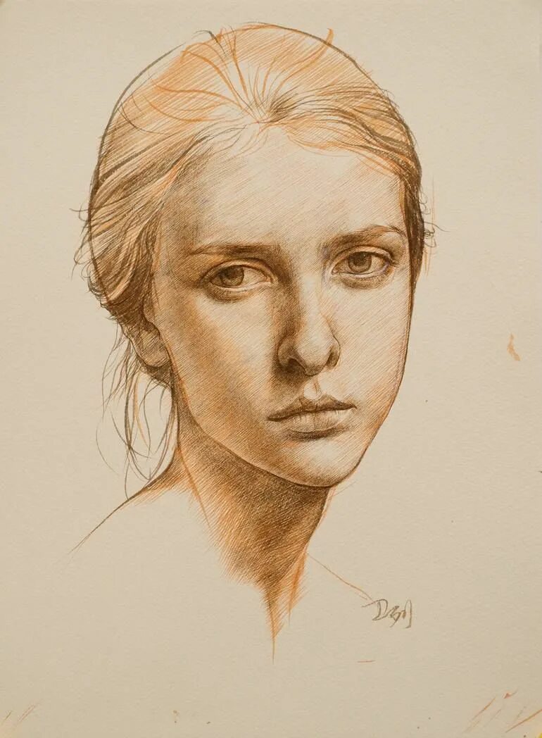 Лицо карандашом. Портрет головы девушки. Портрет анфас карандашом. Голова девочки. Портрет головы девушки.