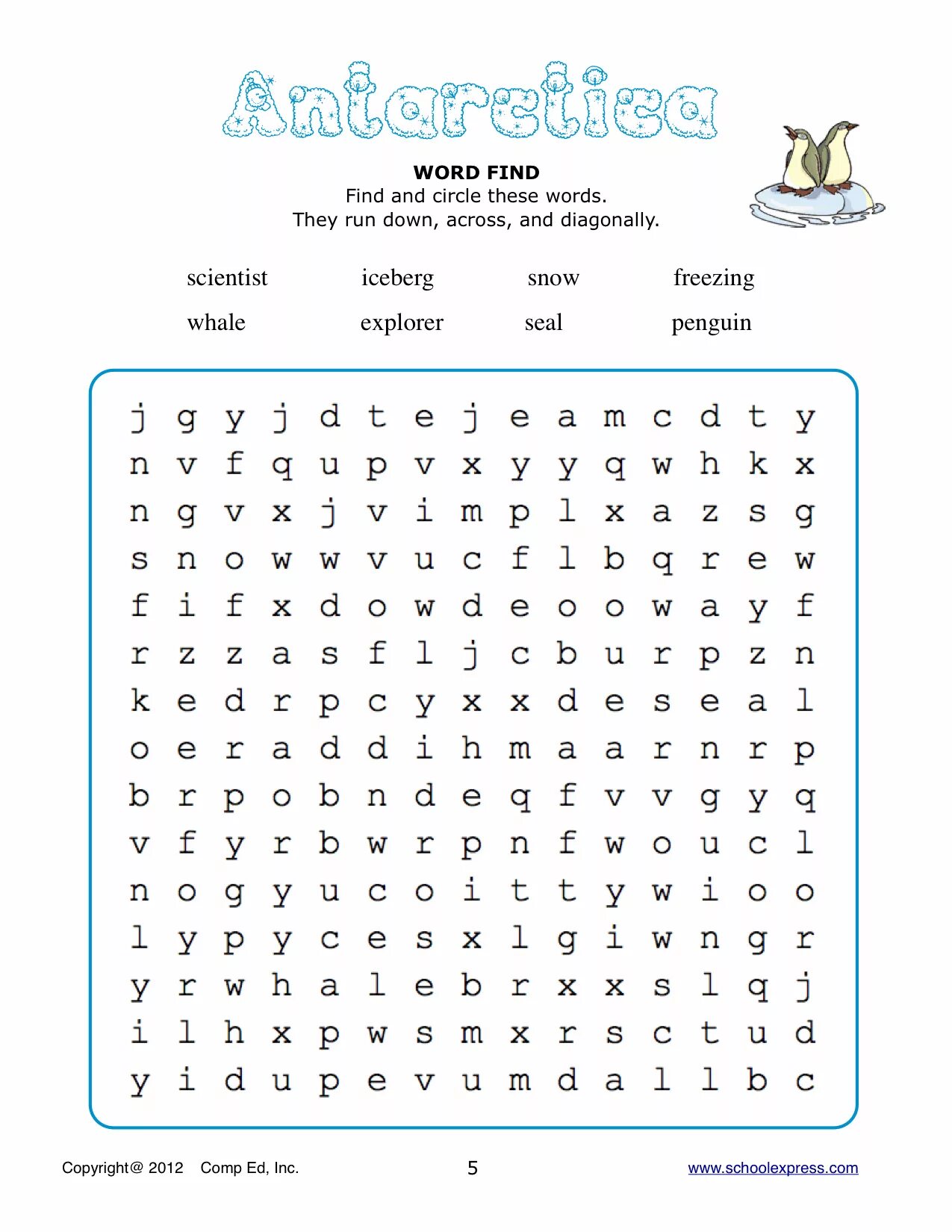 Find and circle. Antarctica worksheet. animals of antarctica worksheets. find and circle the words. antarctica worksheets for kids.