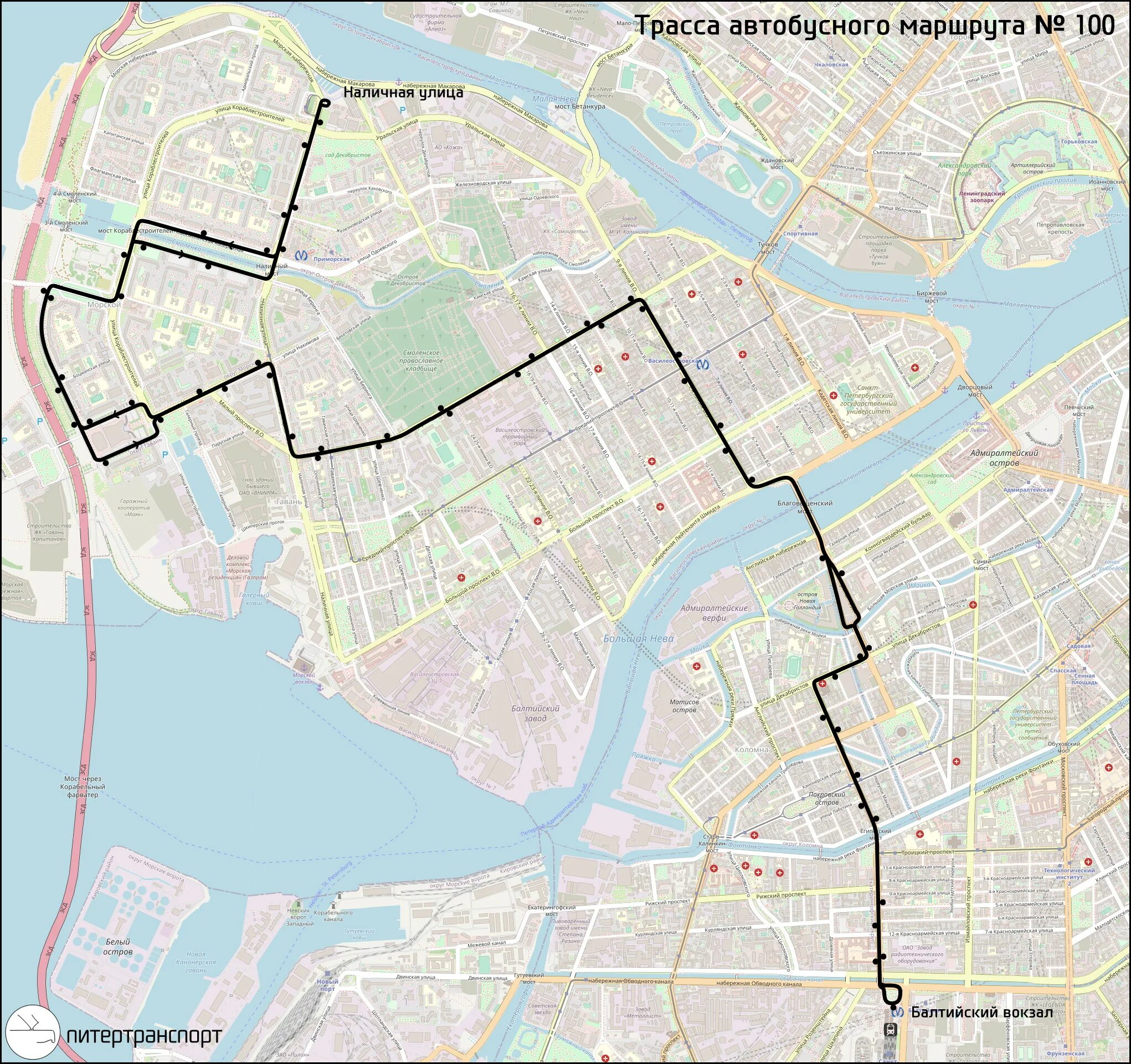 Маршрут автобуса. Автобус 100 СПБ маршрут. Балтийский вокзал маршрут. Маршрут автобуса 100 Санкт-Петербург на карте.