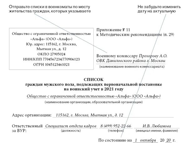 Приложение 2 для военкомата