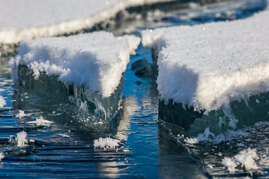 Замерзшая вода. Лед на озере. Прочный лед. Мелкий лед на воде