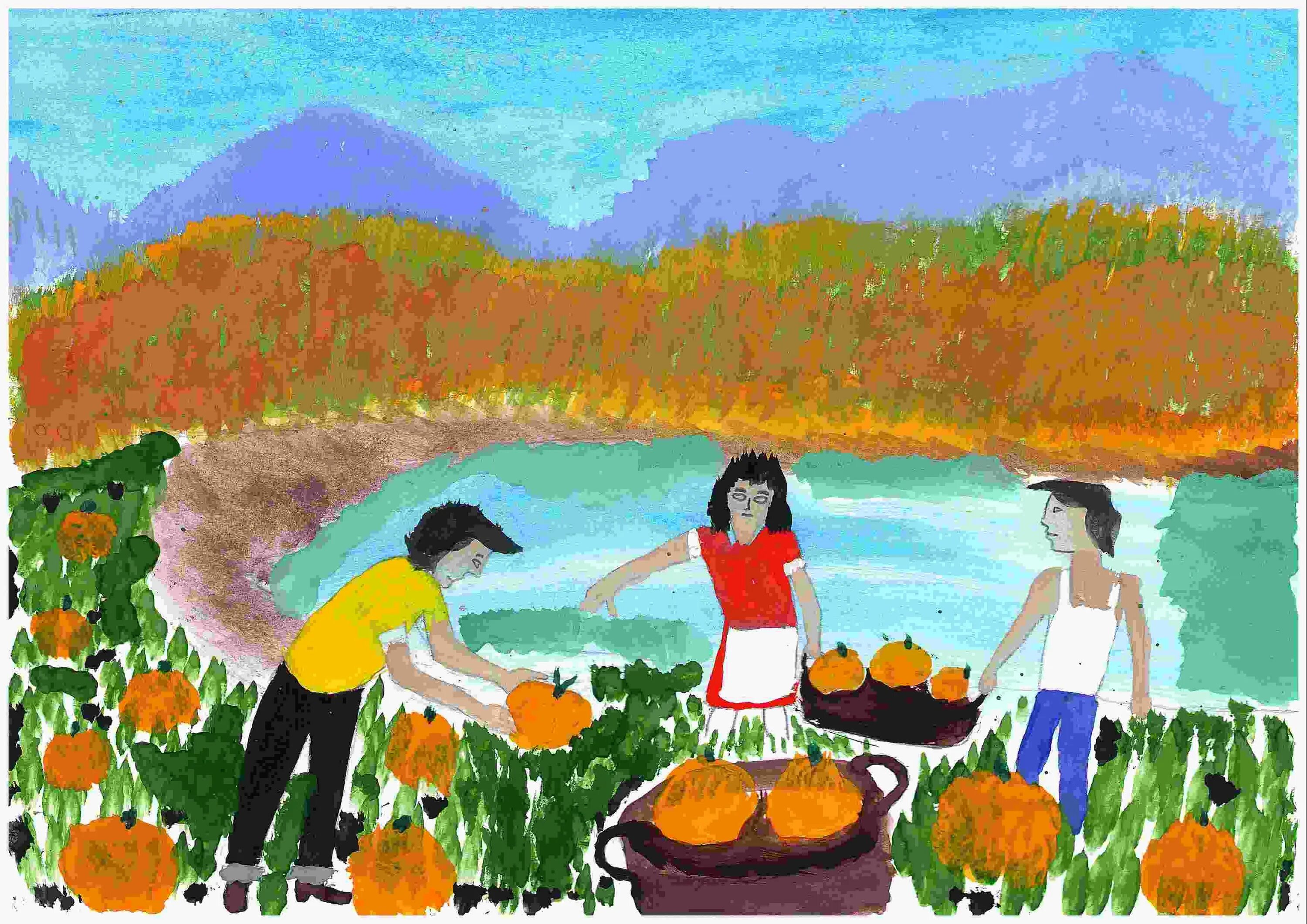Рисунок на тему труд человека. Рисунок сбор урожая осенью. Рисуем сбор урожая с детьми. Рисунок сбор урожая 2 класс.