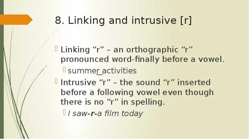 Intrusive r. Linking Sounds примеры. Intrusive Sounds in English Phonetics. Linking r в английском языке примеры. R example